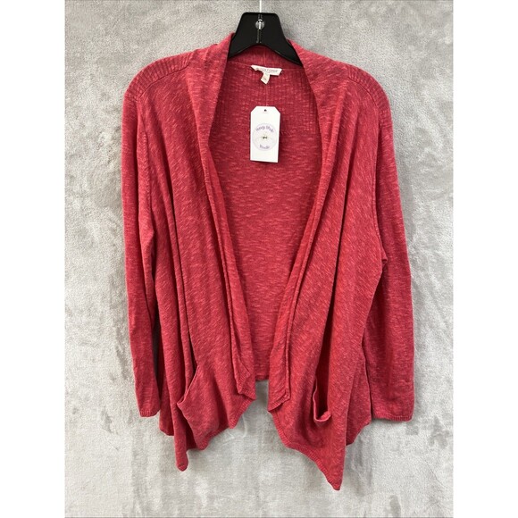 Eileen Fisher Linen Cardigan Sweater Women’s‎ 1X Coral Pink Open Front Waterfall - Picture 1 of 6